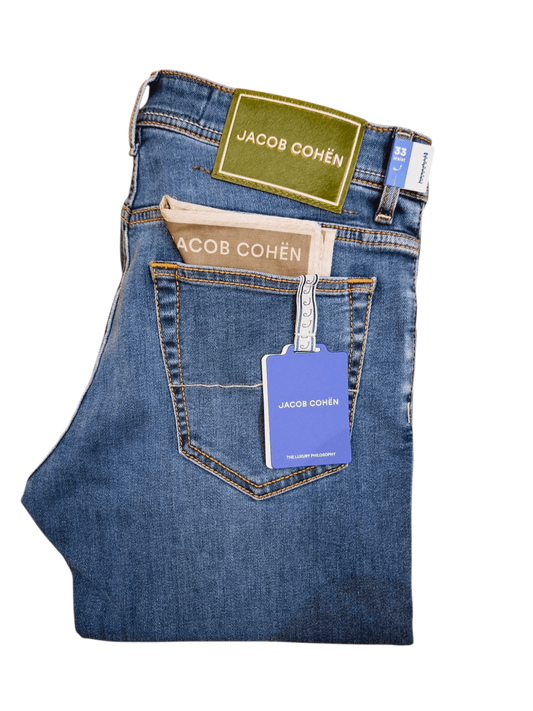 Jeans medio Jacob Cohen con salpa in camoscio verde - Diamante